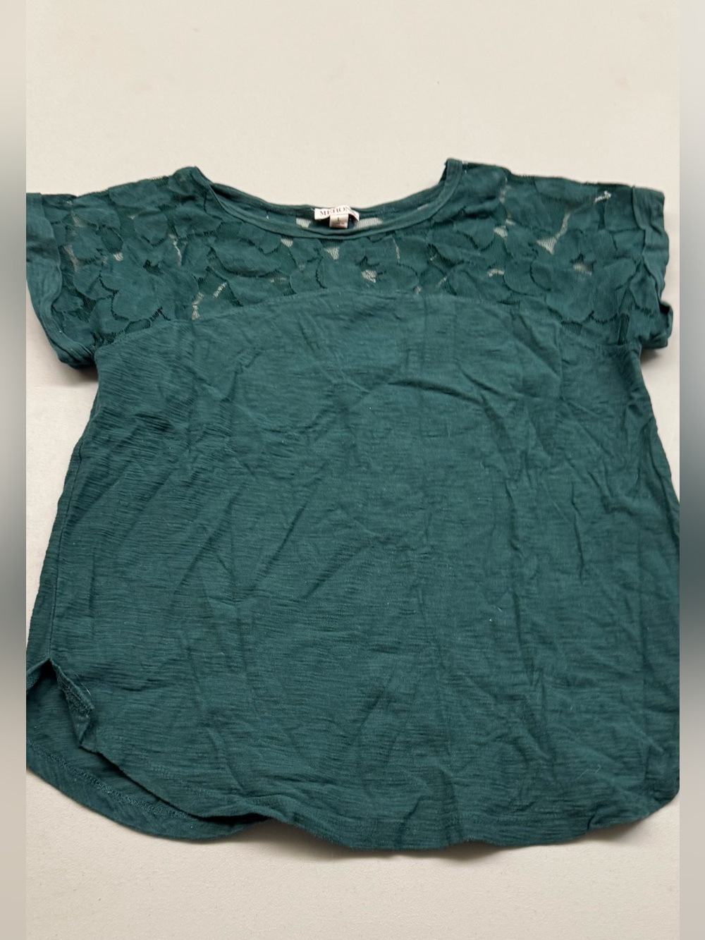 Merona Teal Floral Lace Yoke Short Sleeve Top